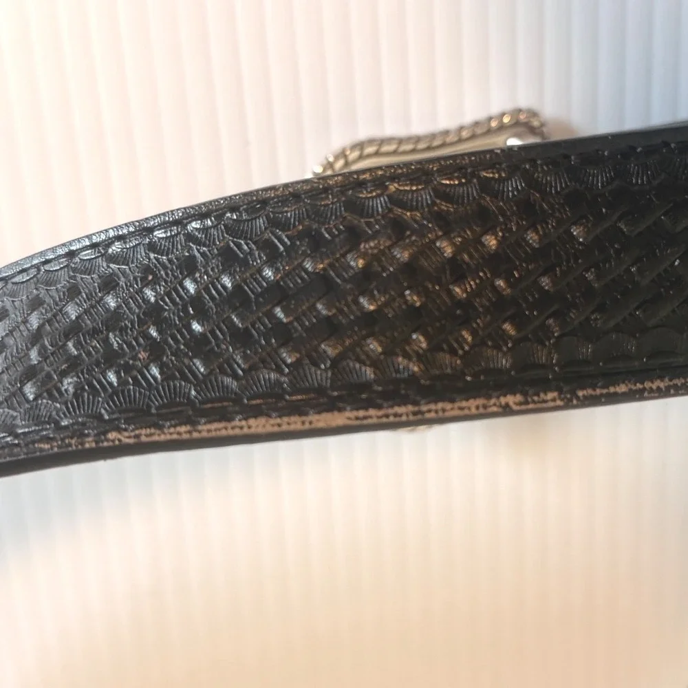Nocona‎ Mens Black Leather Western Belt Ornate Silver Buckle Size 46